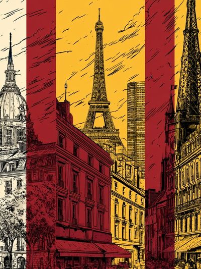 Paris Landmarks Vintage Print. poster