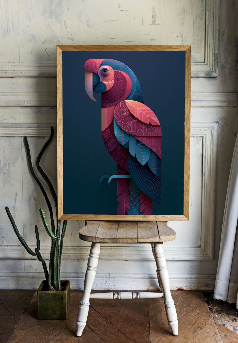 Geometric Parrot Illustration Poster. — room view 1