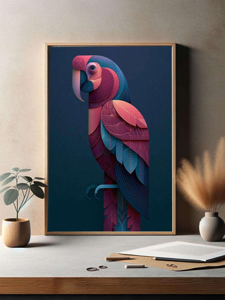 Geometric Parrot Illustration Poster. — room view 2