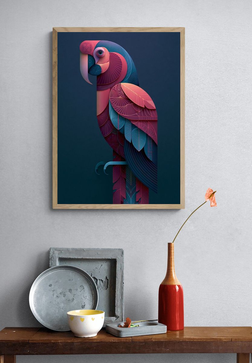 Geometric Parrot Illustration Poster. — room view 3