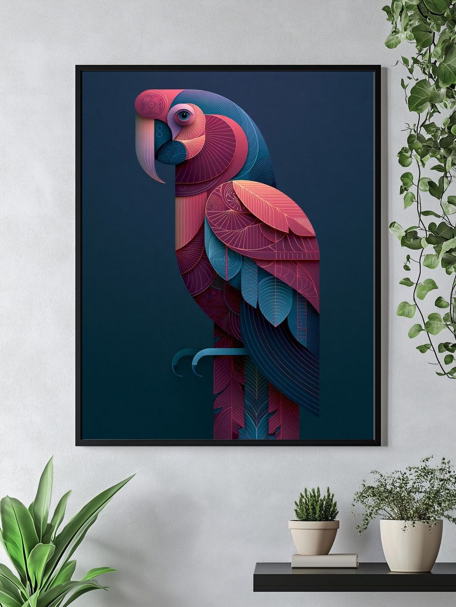 Geometric Parrot Illustration Poster. — room view 4