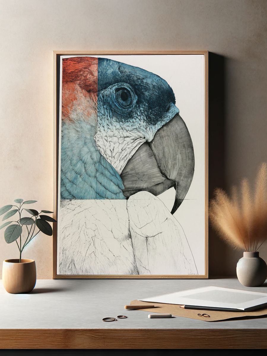 Parrot Portrait Illustration Poster. — room view 2