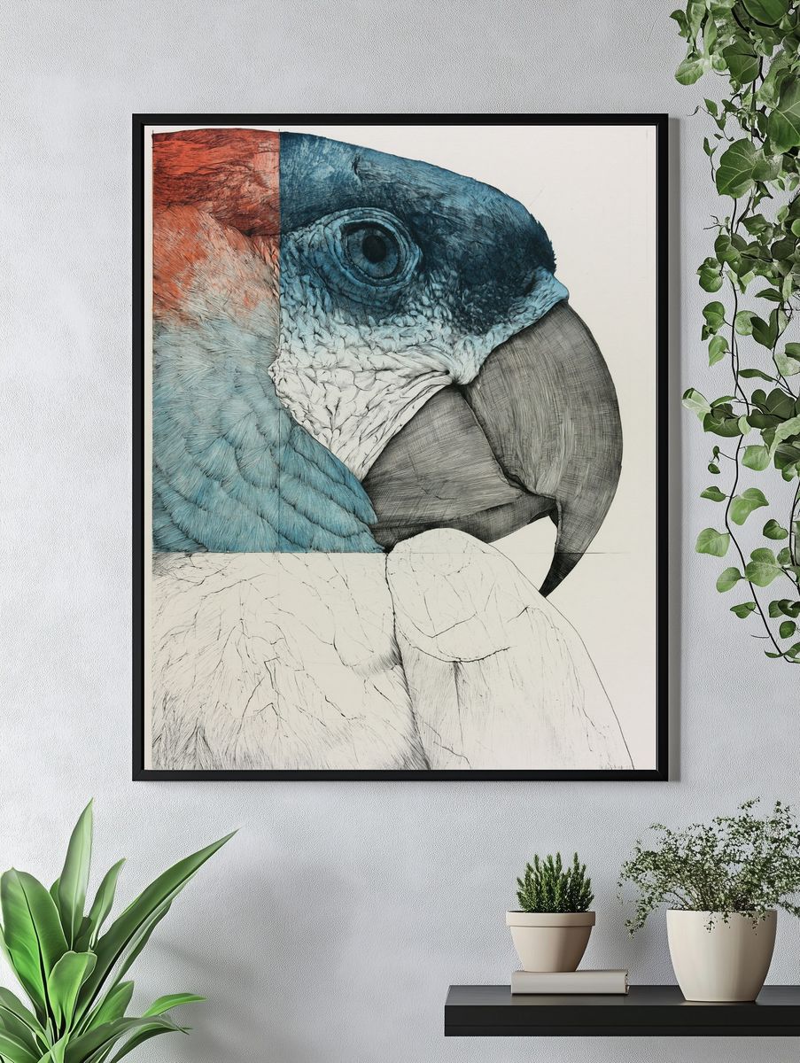 Parrot Portrait Illustration Poster. — room view 4