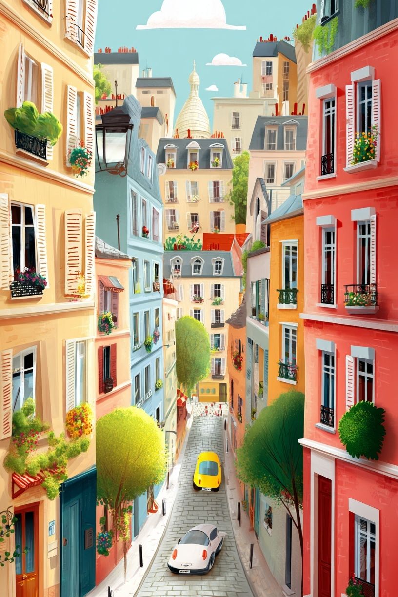Charming Parisian Street — Illustration Print. poster detail