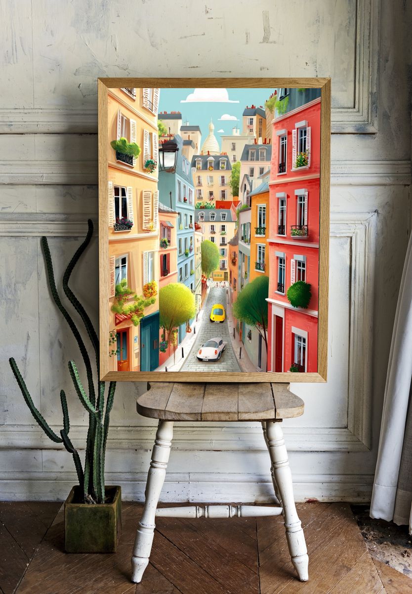 Charming Parisian Street — Illustration Print. — room view 1