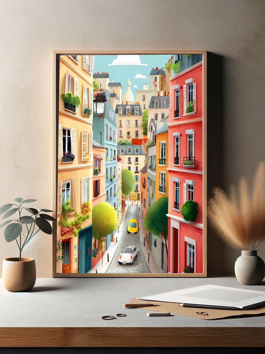 Charming Parisian Street — Illustration Print. — room view 2