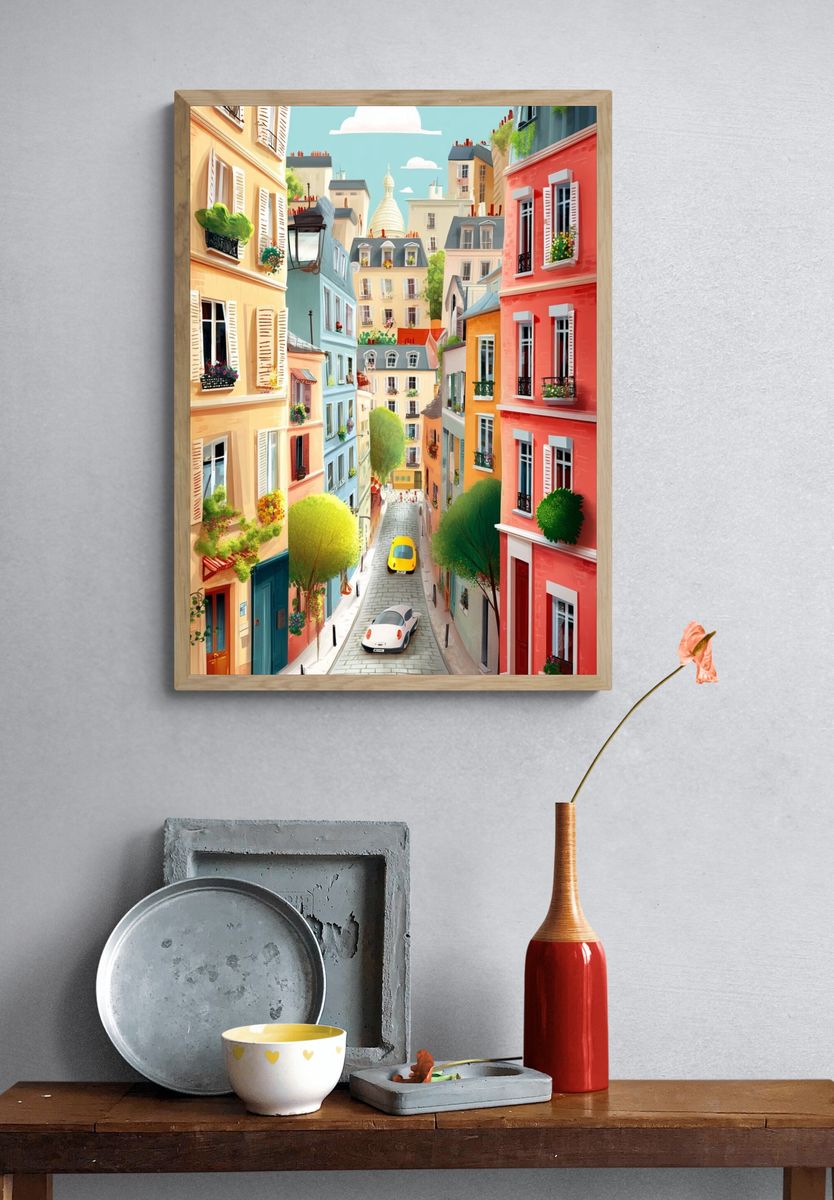 Charming Parisian Street — Illustration Print. — room view 3
