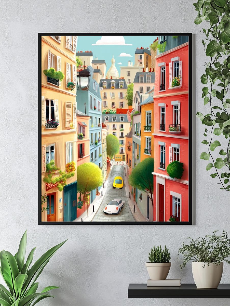 Charming Parisian Street — Illustration Print. — room view 4