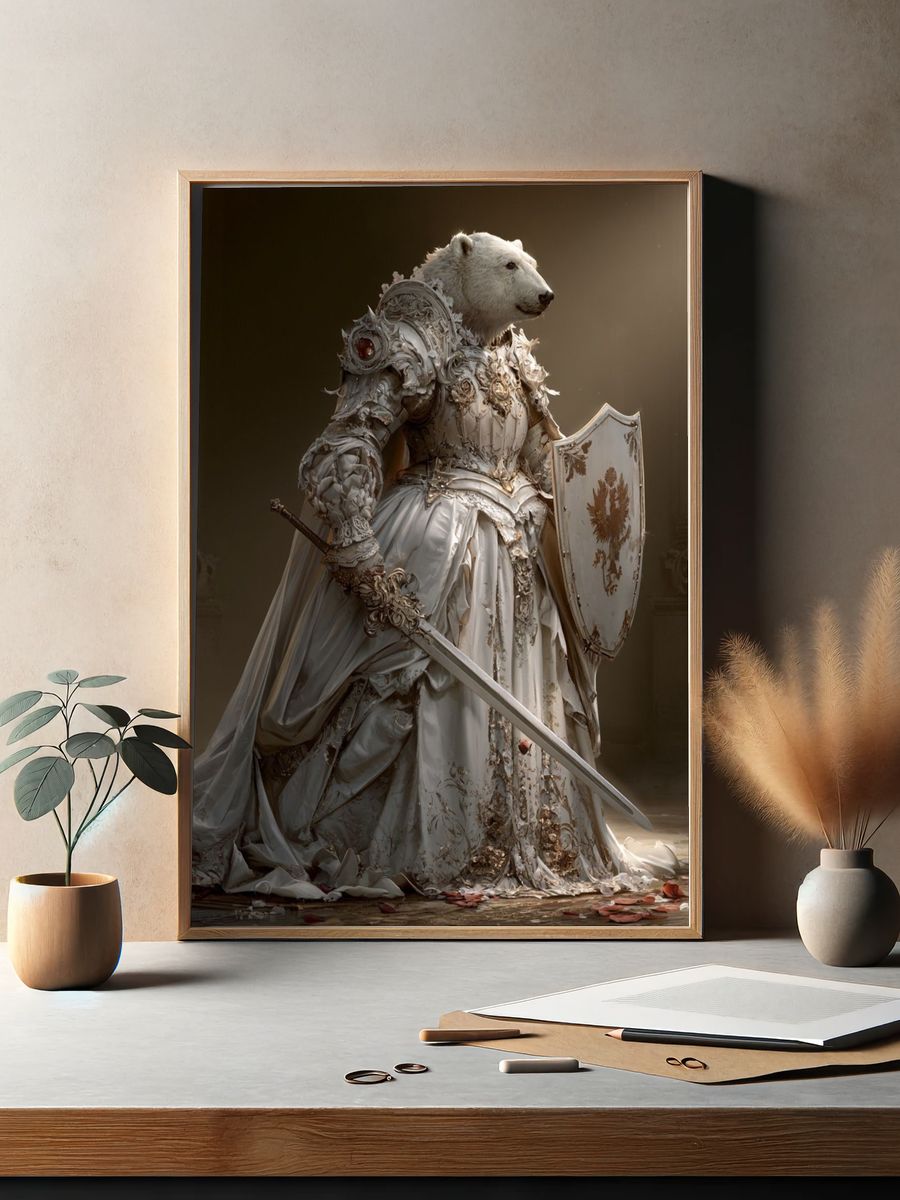 Polar Bear Knight Fantasy Print. — room view 2