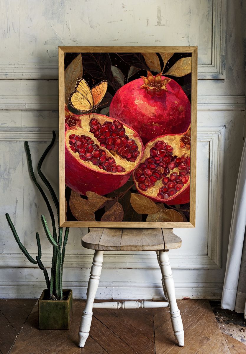 Pomegranate and Butterfly — Botanical Print. — room view 1