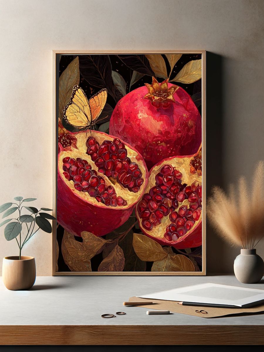 Pomegranate and Butterfly — Botanical Print. — room view 2