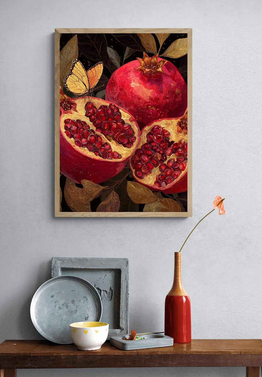 Pomegranate and Butterfly — Botanical Print. — room view 3