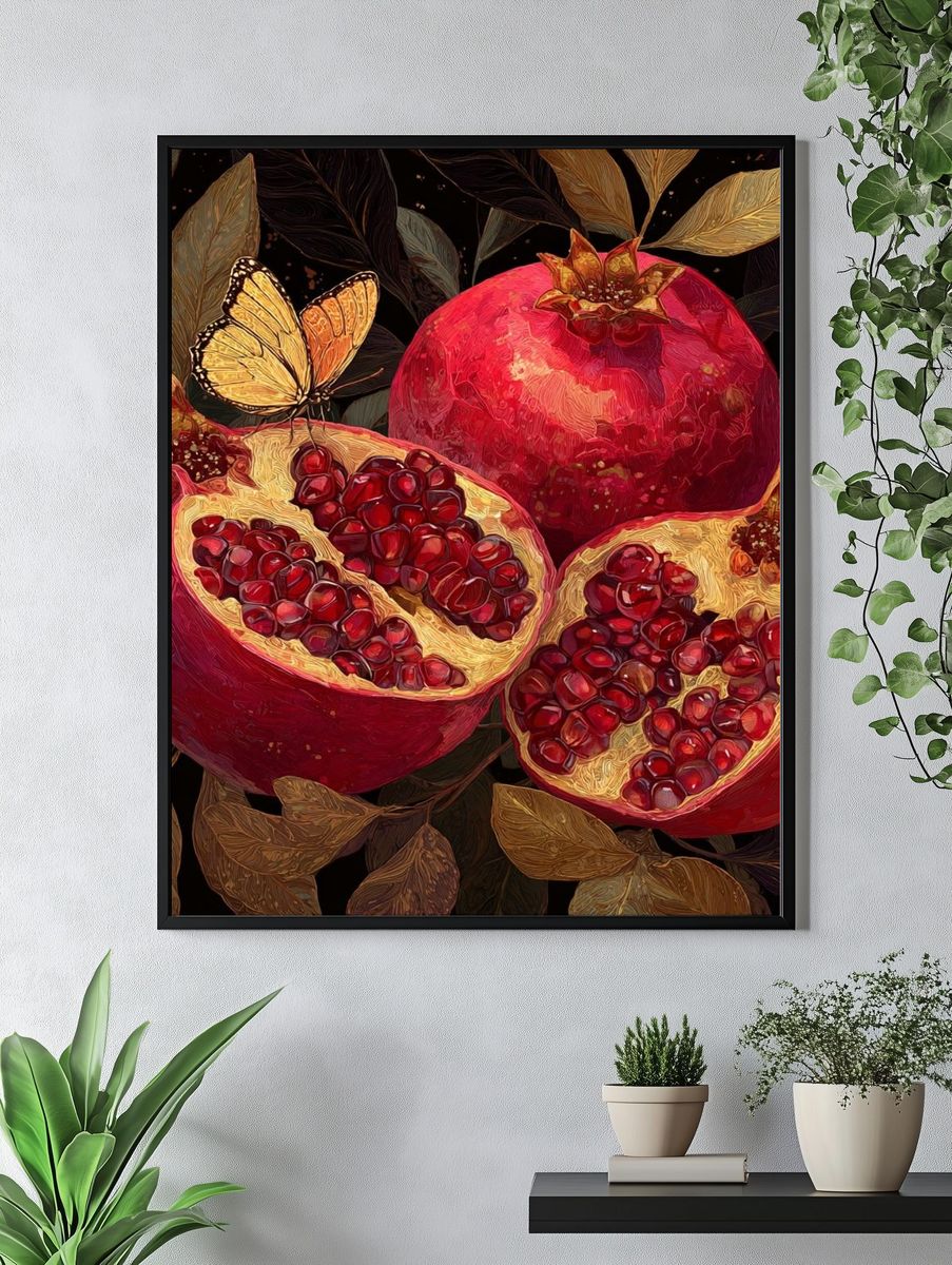 Pomegranate and Butterfly — Botanical Print. — room view 4