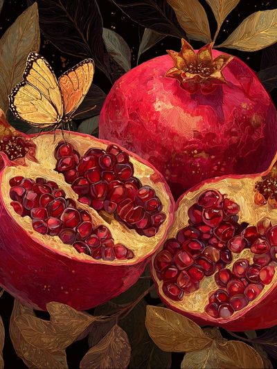 Pomegranate and Butterfly — Botanical Print. poster print