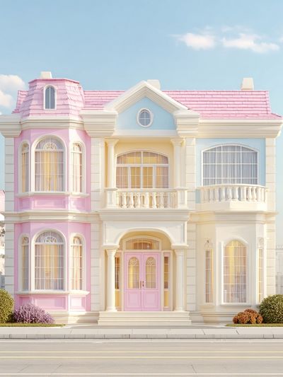 Charming Pink and Blue House Poster. poster