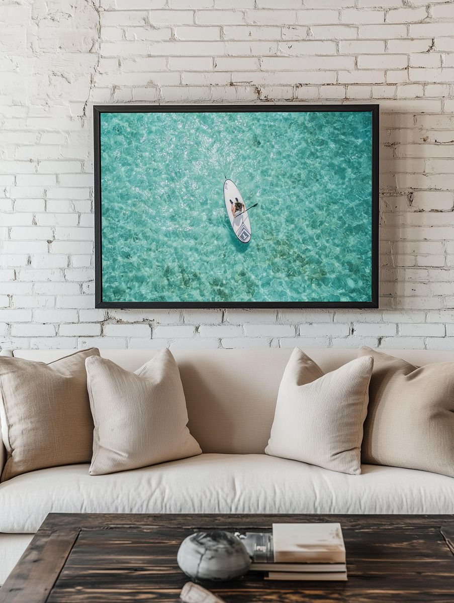 Paddleboarding in Crystal Clear Waters — Photography Print. — room view 1