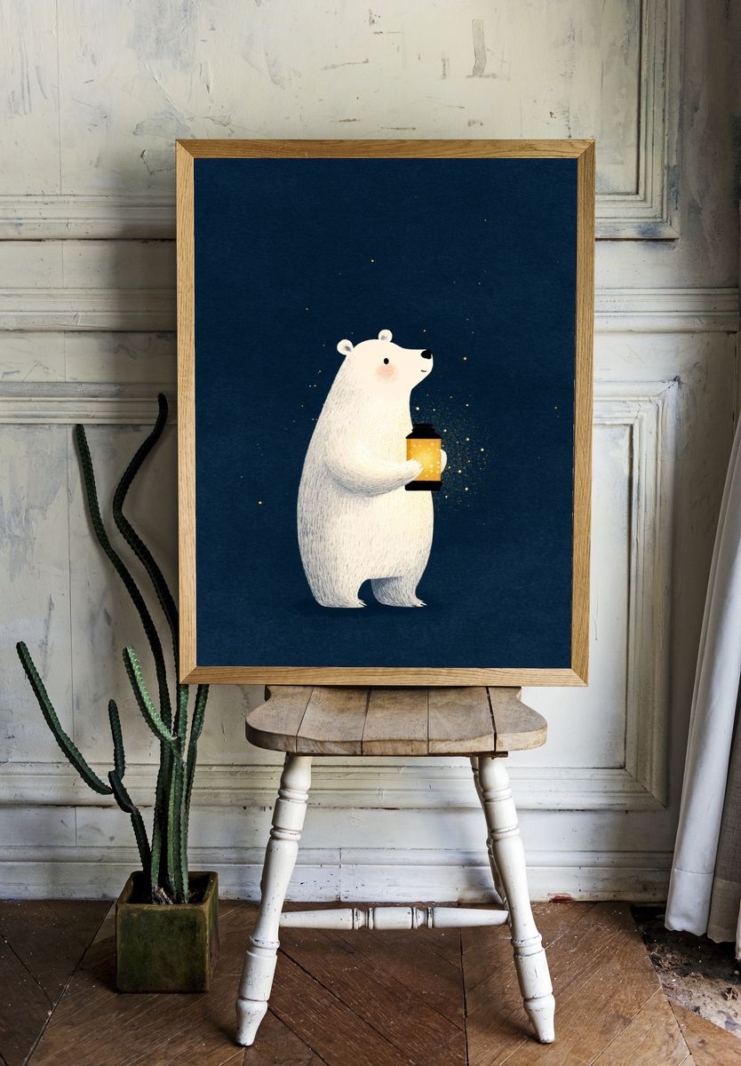 Polar Bear Lantern Illustration Poster. — room view 1
