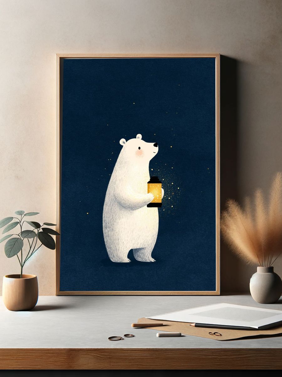 Polar Bear Lantern Illustration Poster. — room view 2