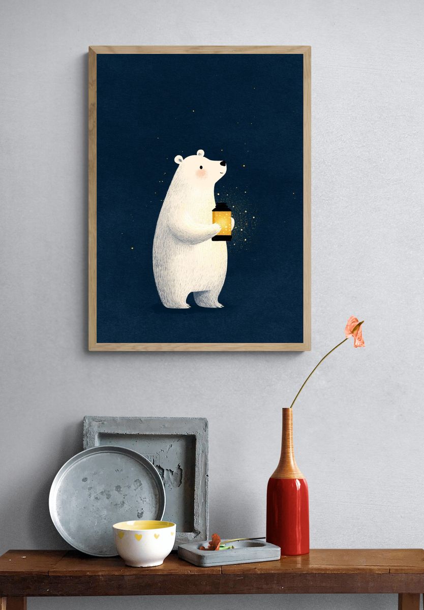 Polar Bear Lantern Illustration Poster. — room view 3