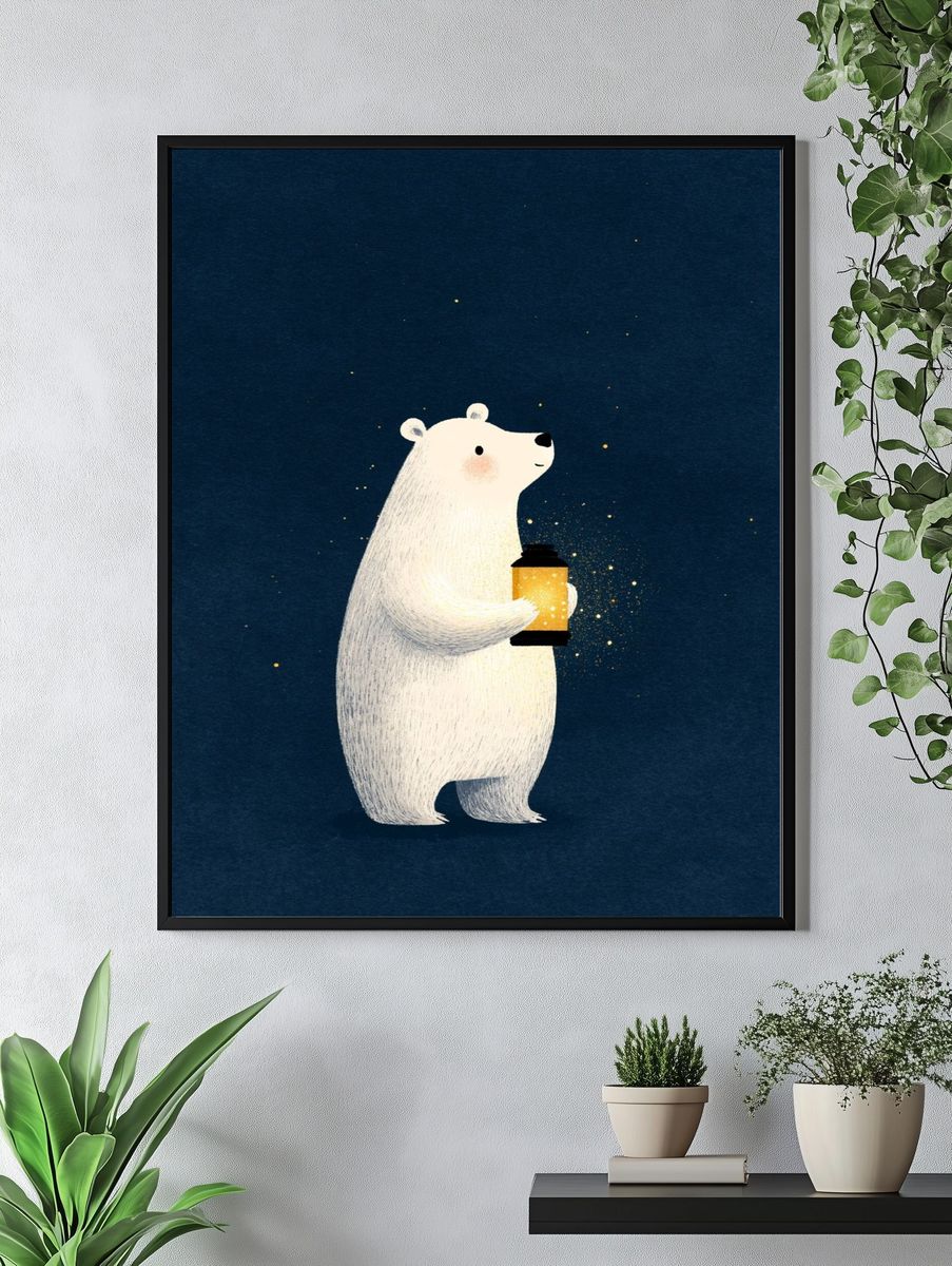 Polar Bear Lantern Illustration Poster. — room view 4