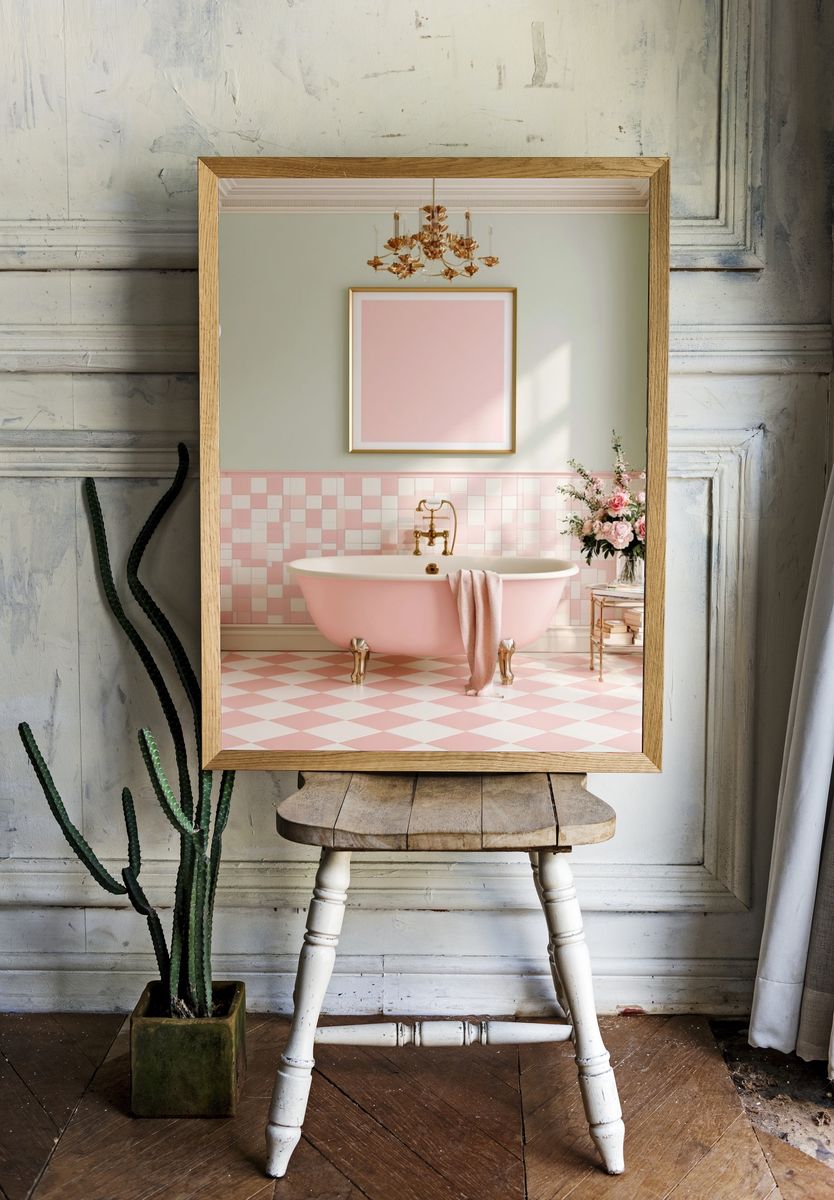 Pastel Pink Bathroom Interior Photography Poster. room preview