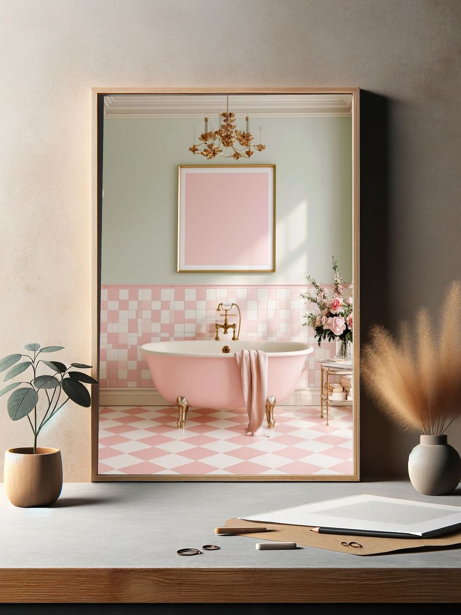 Pastel Pink Bathroom Interior Photography Poster. — room view 2