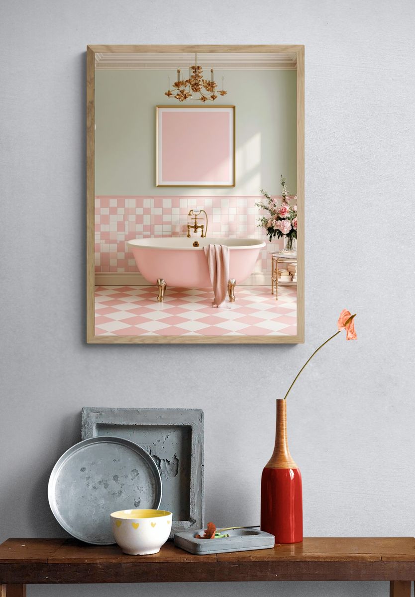 Pastel Pink Bathroom Interior Photography Poster. — room view 3