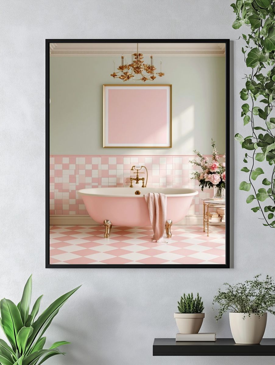 Pastel Pink Bathroom Interior Photography Poster. — room view 4