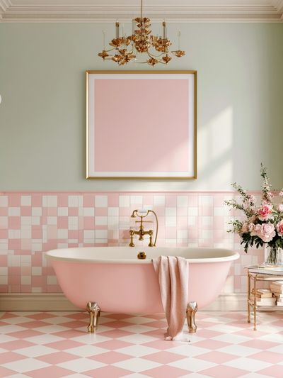 Pastel Pink Bathroom Interior Photography Poster. poster