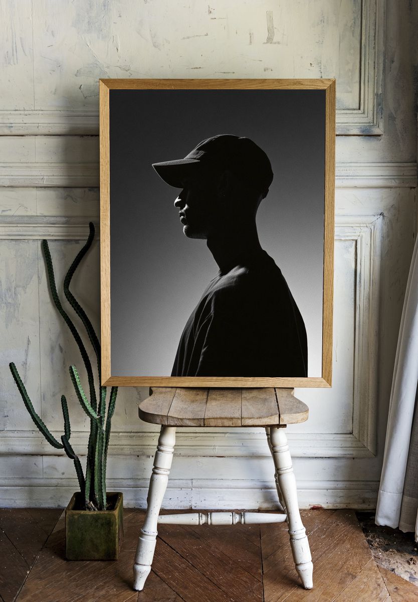 Silhouette Cap Portrait Photography Poster. room preview