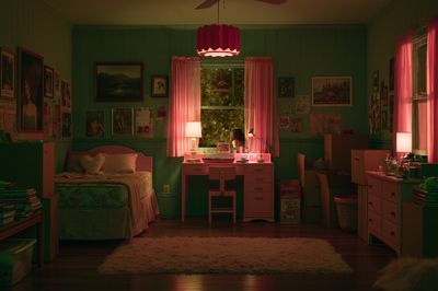 Pink Bedroom Interior Photography Poster.