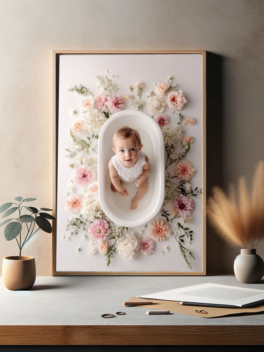 Floral Baby Bath Portrait Print. — room view 2