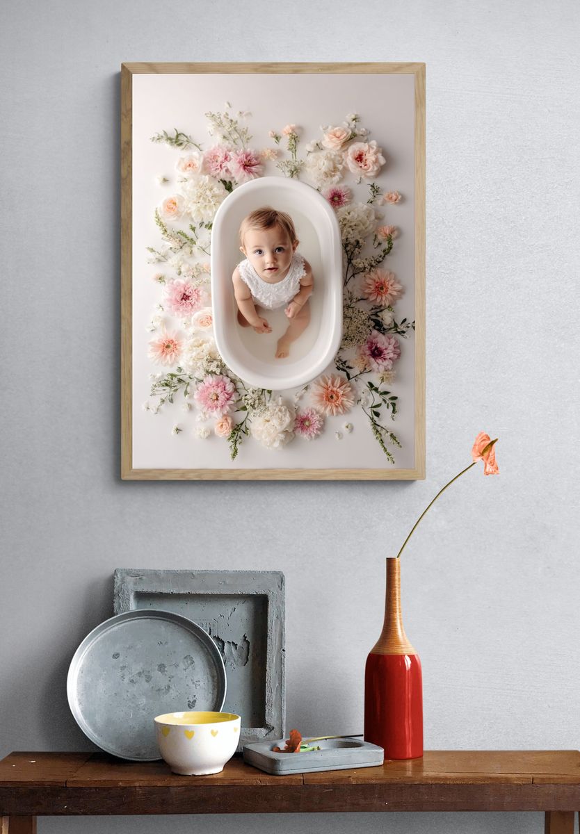 Floral Baby Bath Portrait Print. — room view 3