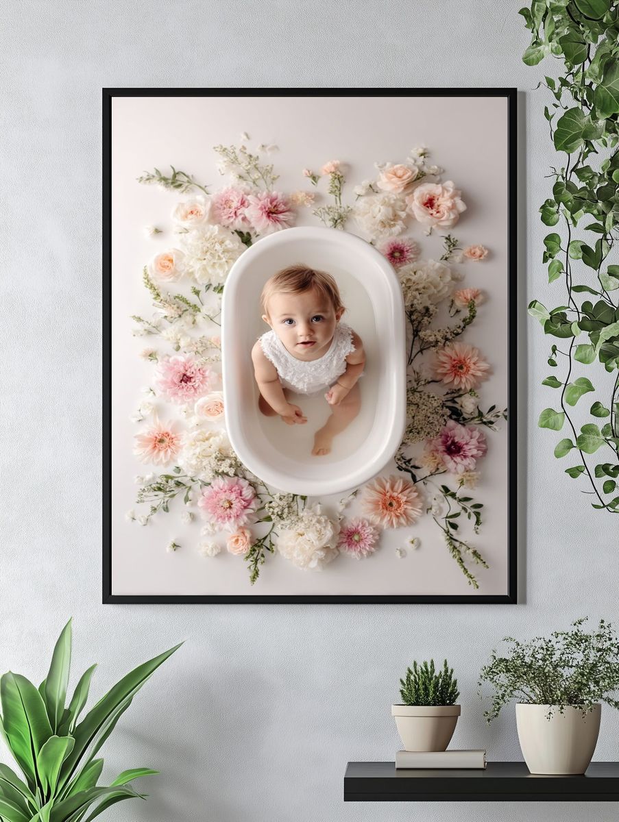 Floral Baby Bath Portrait Print. — room view 4