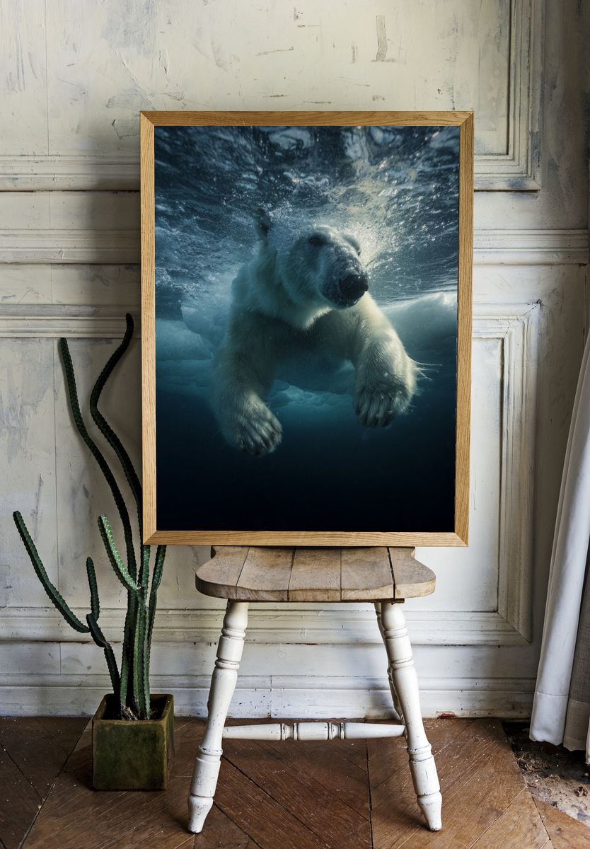 Polar Bear Underwater Photography Poster. — room view 1