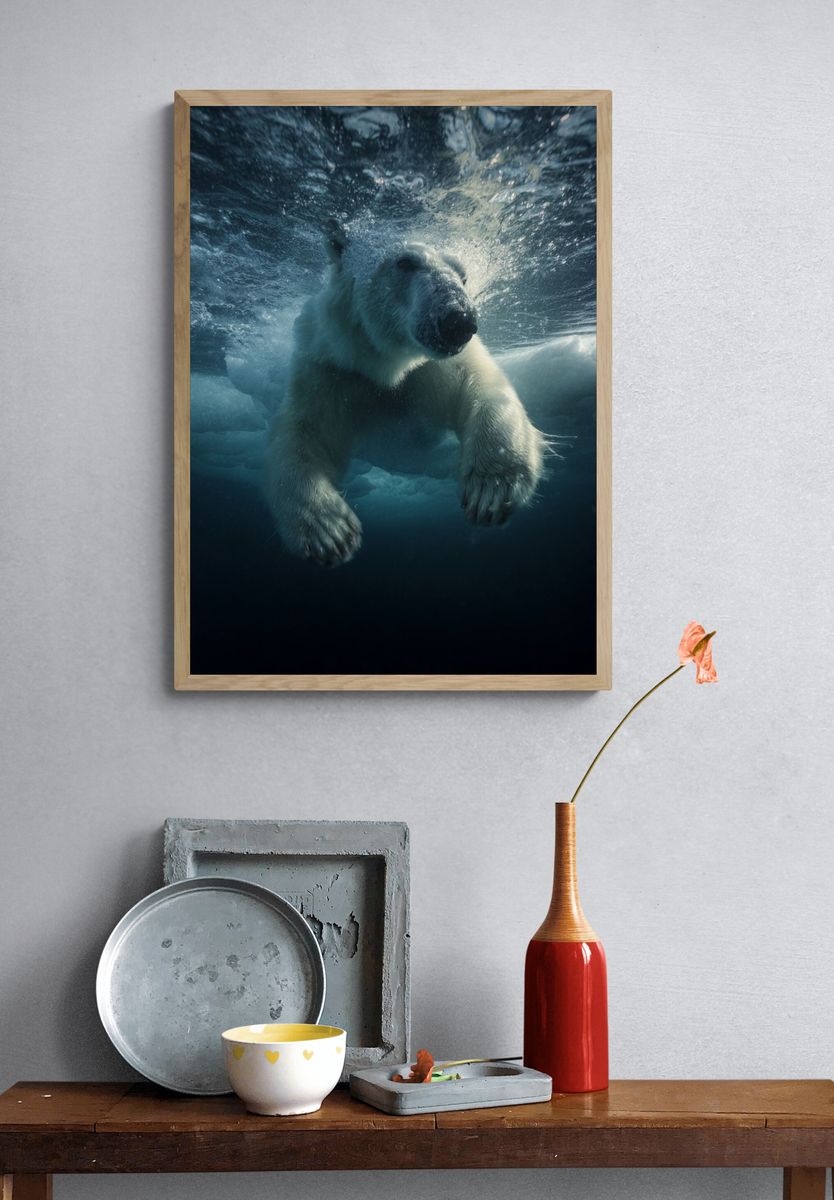 Polar Bear Underwater Photography Poster. — room view 3
