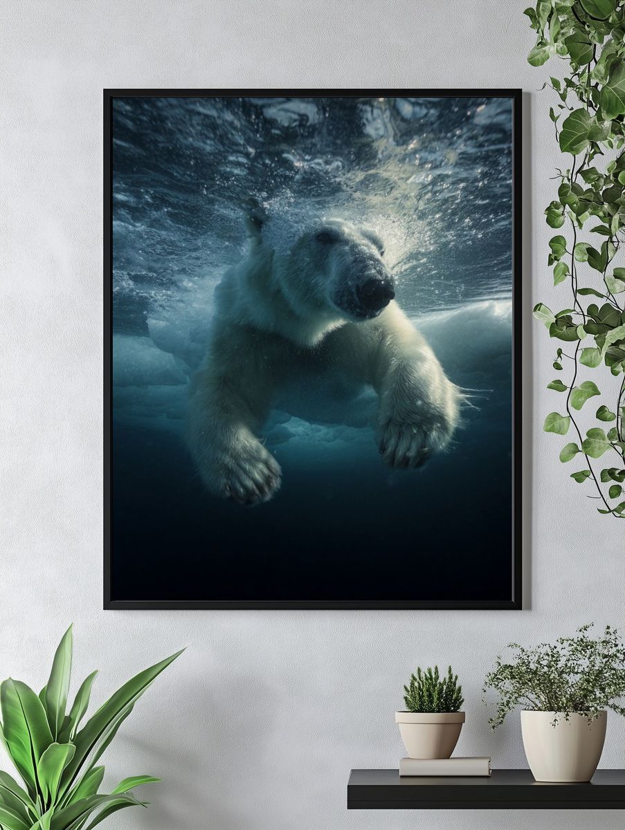 Polar Bear Underwater Photography Poster. — room view 4