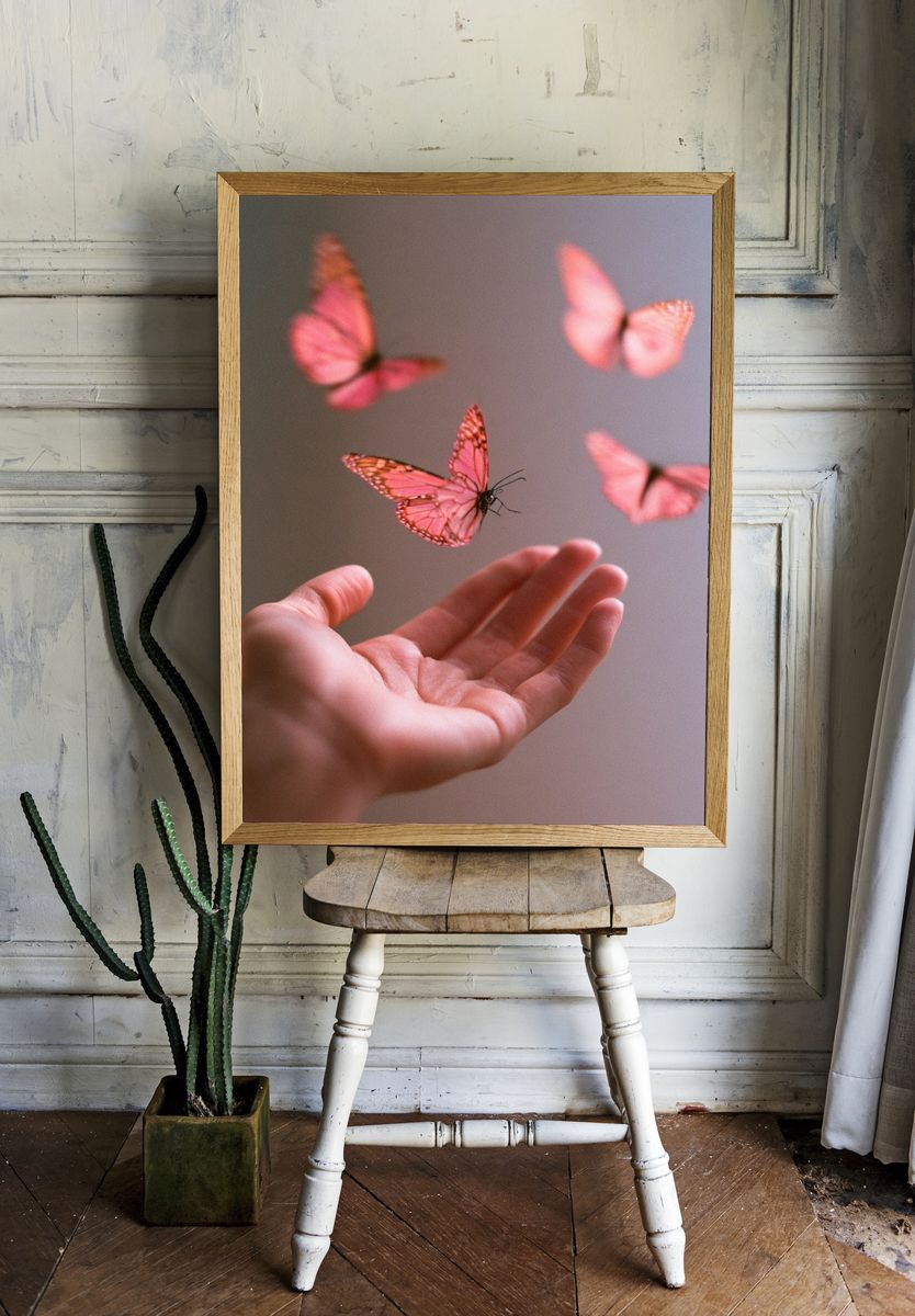 Pink Butterflies Photography Poster. room preview