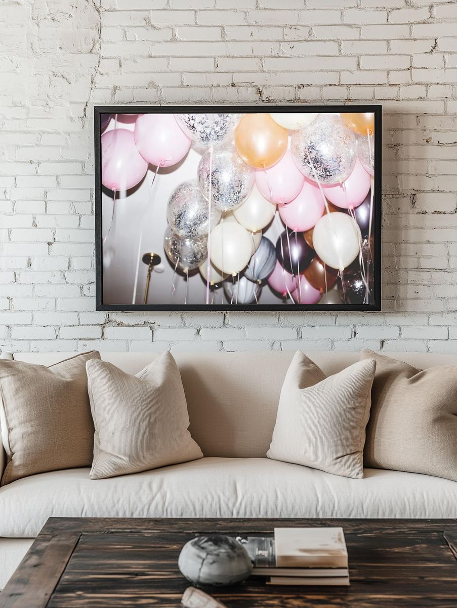 Colorful balloons in a party. room preview