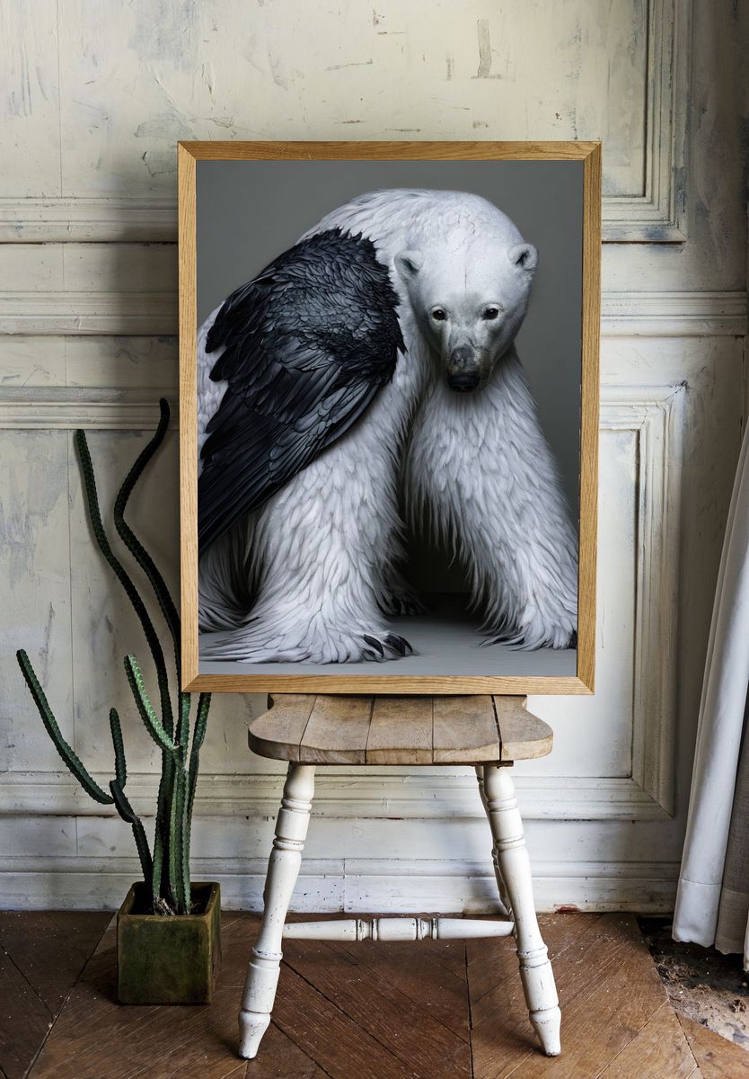 Polar Bear with Raven Photography Poster. — room view 1