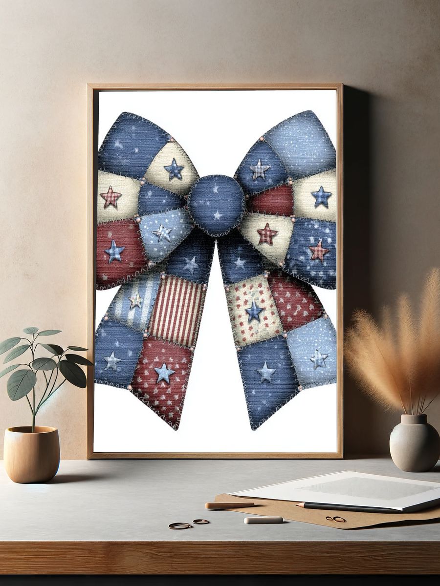 Patriotic Bow Patchwork Poster. — room view 2