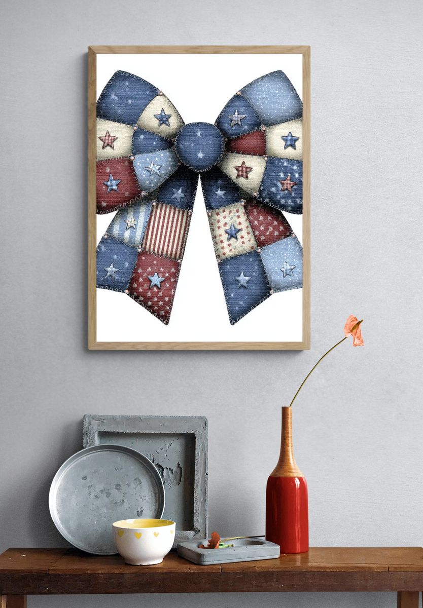 Patriotic Bow Patchwork Poster. — room view 3