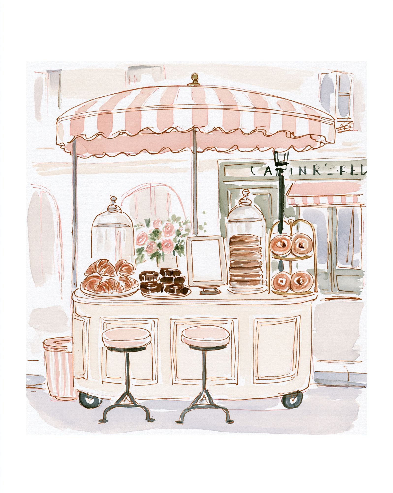 Paris Café Watercolor Poster. poster — illustration art