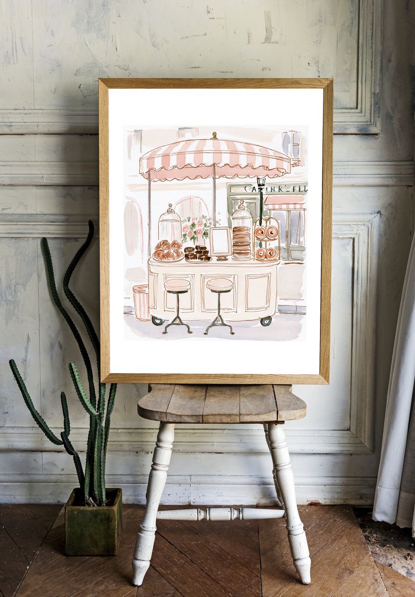 Paris Café Watercolor Poster. room preview