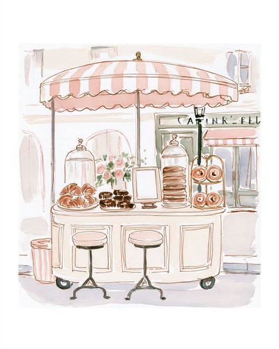 Paris Café Watercolor Poster. poster