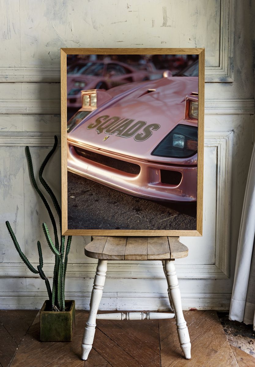Pink Sports Car Photography Poster. — room view 1