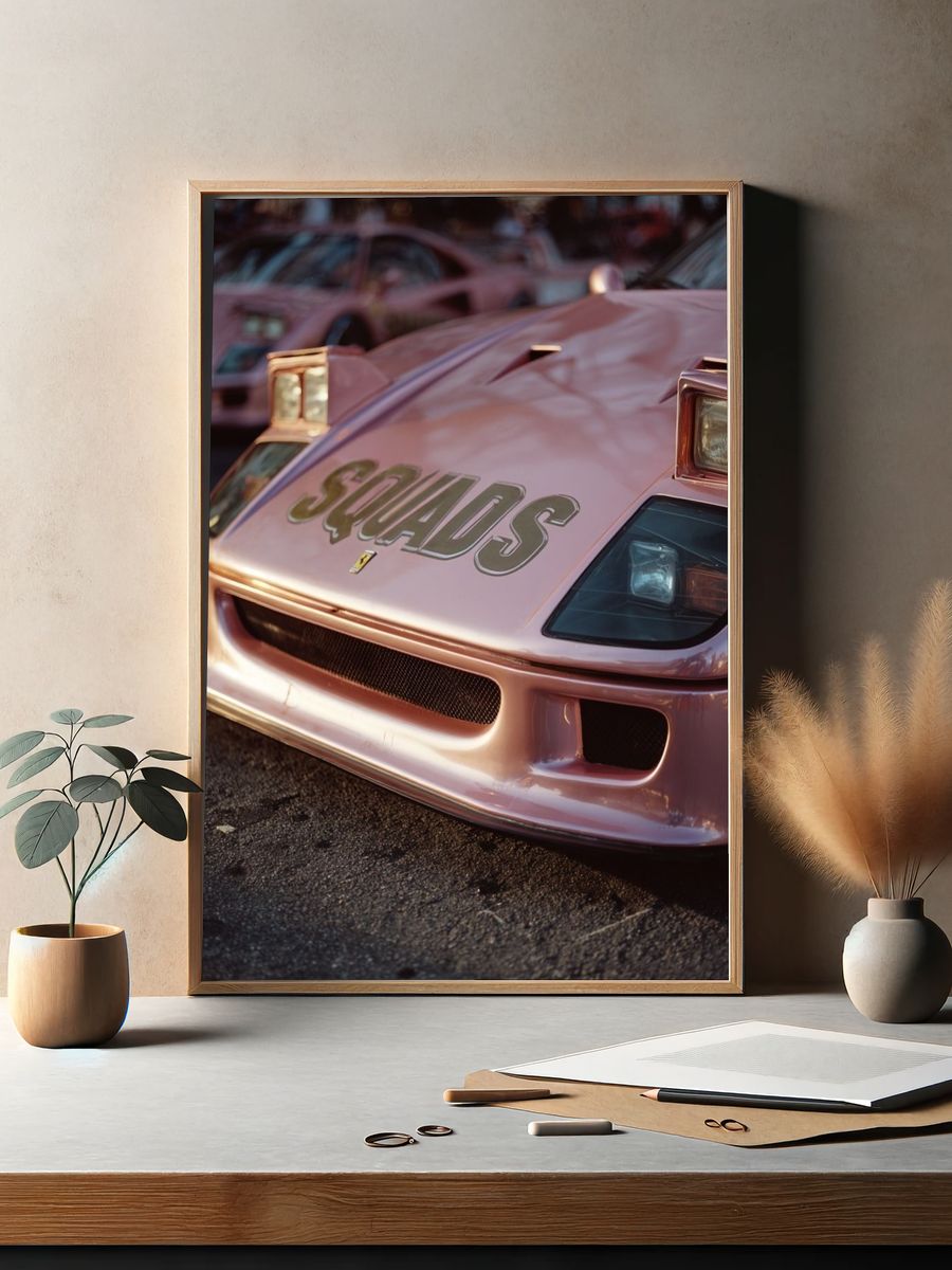 Pink Sports Car Photography Poster. — room view 2
