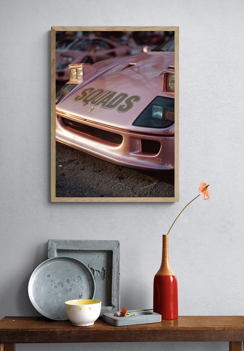 Pink Sports Car Photography Poster. — room view 3