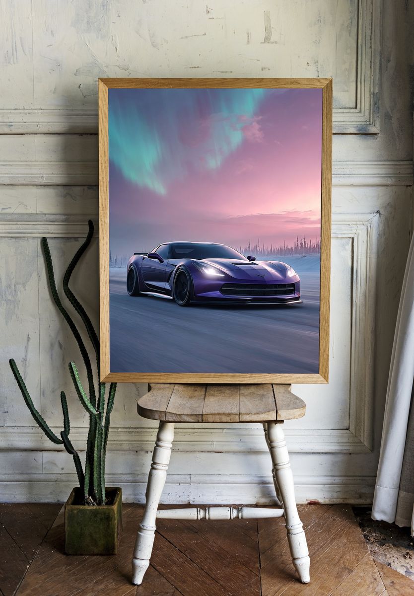 Purple Sports Car Aurora Poster. room preview