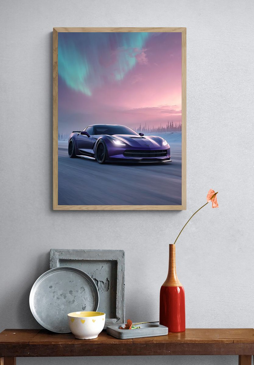 Purple Sports Car Aurora Poster. — room view 3